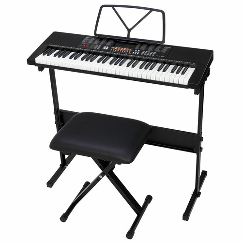 61 Key Portable Electronic Keyboard Piano with Stand Stool Headphones Microphone - Picture 8 of 12