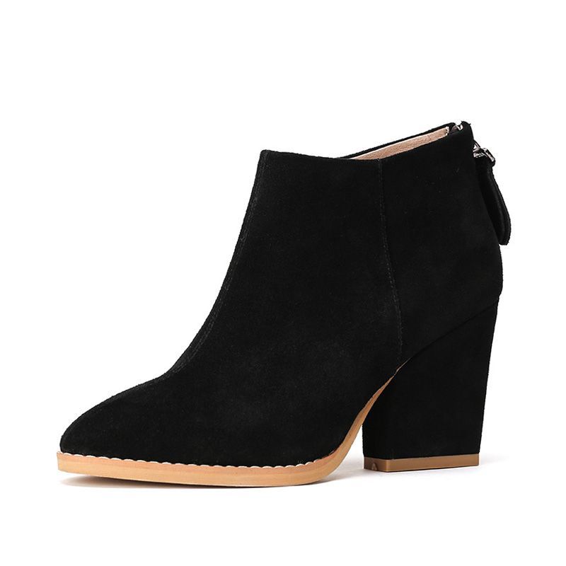 Damens Thick High Heels Zip Ankle Female Schuhes Cow Suede Pointed Toe Female Ankle Winter Boot 1a779b Damens Thick High Heels Zip Ankle Female Schuhes Cow Suede Pointed Toe Female Ankle Winter Boot 1a779b