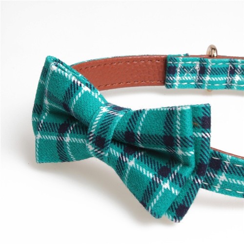 Dog Collar Original Leather Tartan Pet Collar With Bow Decoration - Picture 38 of 70