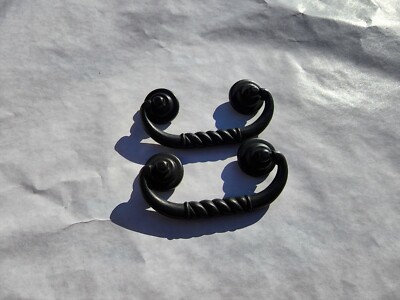 Pair of Drop Handle Drawer Pull/Handle 3-1/4'' Hole Centers Dark Bronz Finish