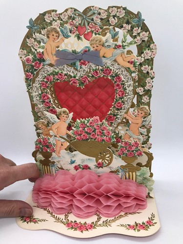Vintage Hallmark Valentinstag Karte gestanzt Amor Wabe 60er Jahre Meine Frau - Bild 2 von 9