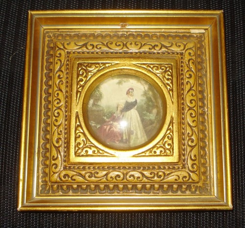 VINTAGE ART DECO PRINT BEAUTIFUL VICTORIAN GOLD OVERLAY DESIGN NR