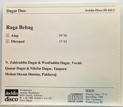 Dagar Duo : Raga Behag (CD 1990 Jecklin-Disco Switzerland) *Rare* *Very Good* - Picture 2 of 2