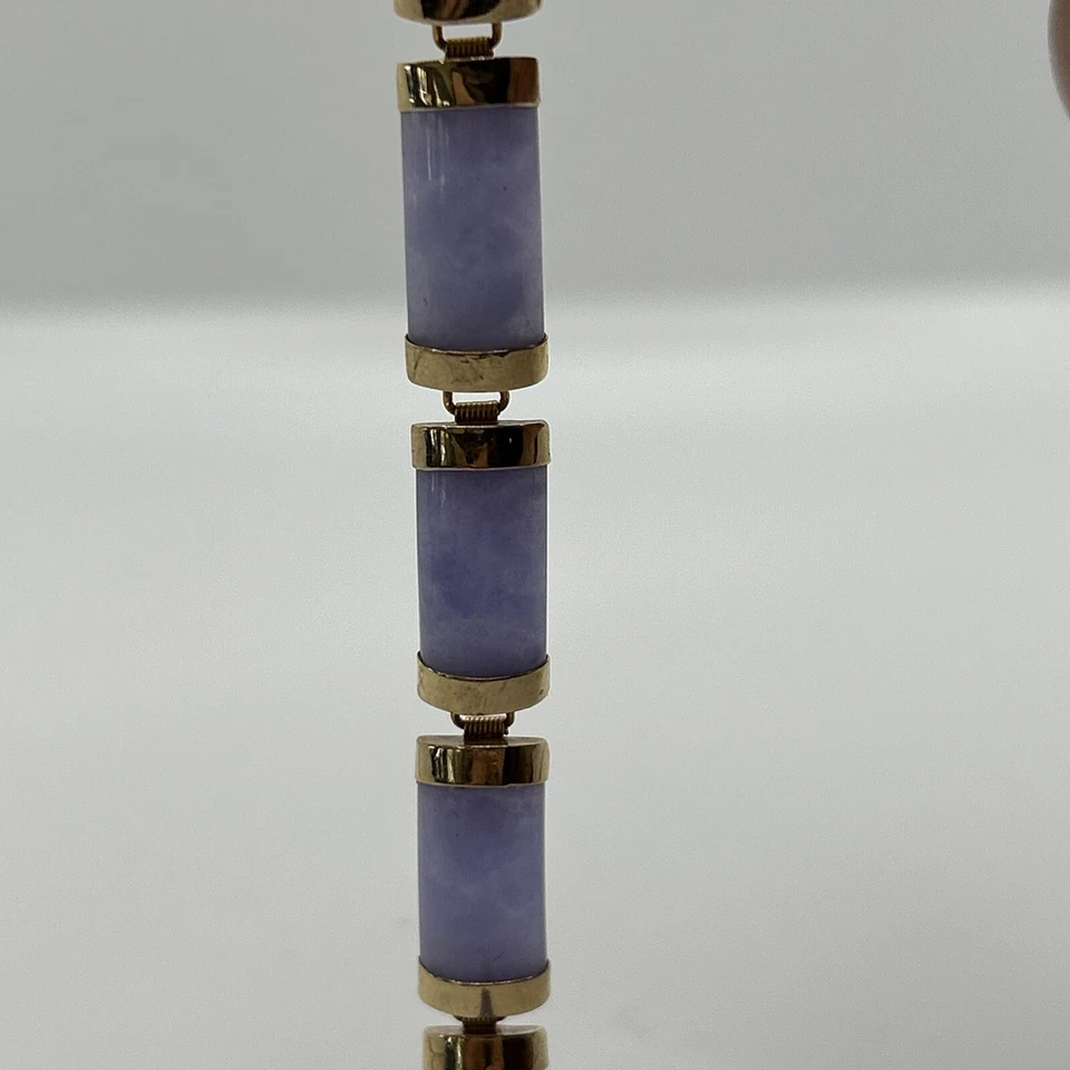 Brazalete de jade lavanda natural de oro real amarillo macizo de 10K, 7,5" pulgadas Foto 3 de 4