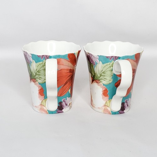 222 Fifth Natural Curiosities Floral Coffee Mugs Cottagecore Red Turquoise Blue - Picture 4 of 6