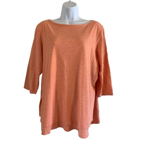 J Jill Tunika Shirt Damen Größe XL Zierlich U-Boot Ausschnitt 3/4 Ärmel Lagenlook Orange