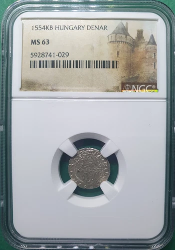1554KB HUNGARY 1 DENAR SILVER NGC MS 63