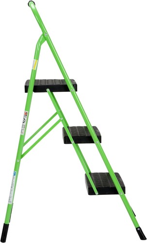 3-Step Folding Green Ladder with Rubber Grip & Stable Support - Perfect for Home - Picture 5 of 9