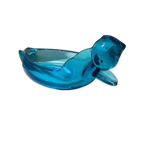 Tiara Exclusives Duck Indiana Glass Ashtray 9" Blue Turquoise Glass Bowl MCM Vtg - Picture 5 of 10