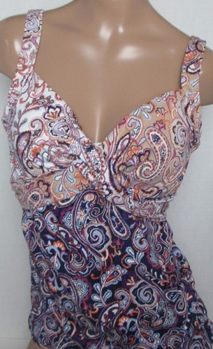 LANDS END Navy Paisley V-Neck Wrap Tankini Swimsuit Top Womens 8 NEW