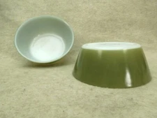 2 Milk Glass Federal Avocado Green 5" Food Service Bowls Vintage