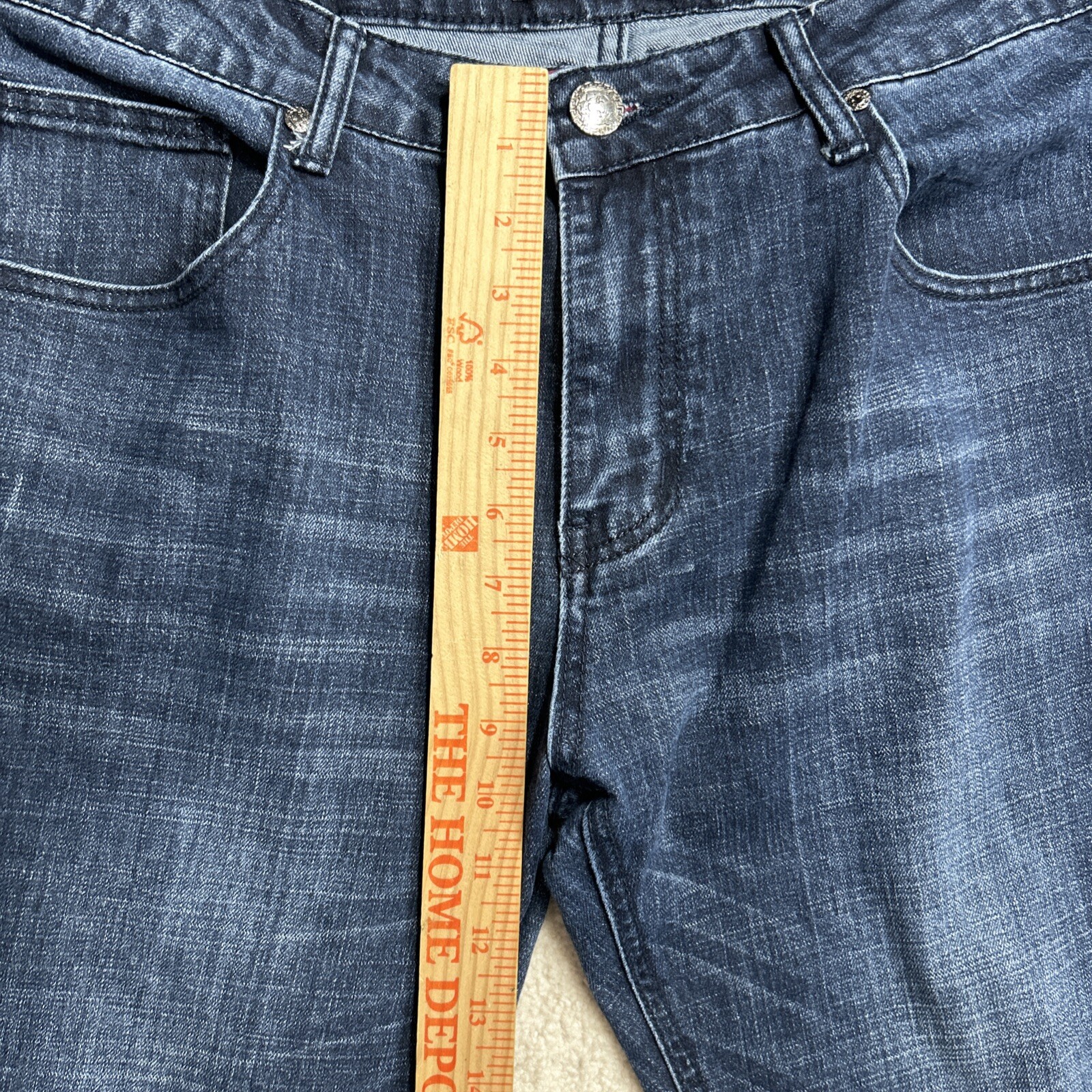 Platini Jeans Men's Sz 36x32 Blue Faded Whisker Studded Back Label Stretch EUC!