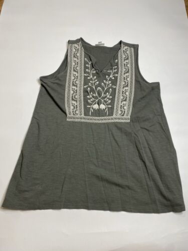 J. Jill Women’s Boho Embroidered Knit Sleeveless Tunic Green Gray Size Large SEE
