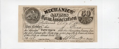 Georgia - Mechanics Savings Loan Assoc. - 1861 50c - Upham CTF - Full imprint