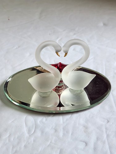 Cigni d'amore ~ cuore di cristallo rosso ~ coppia di cigni ~ barone di vetro ~ vintage 1997 ~ anima gemella - Foto 5 di 8