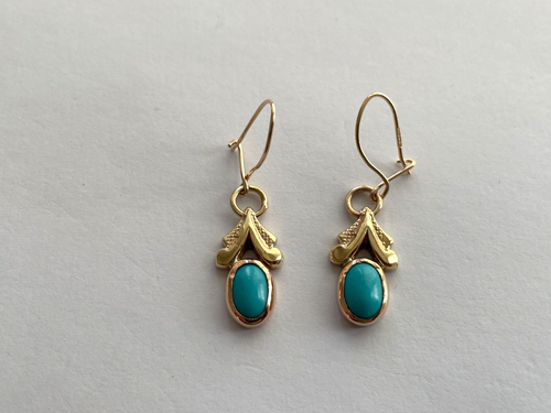 1996 Turquoise Earrings 9ct Gold Vintage Turquoise Gold Earrings - Picture 11 of 16