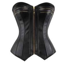 Leather Corsets Top Steampunk Zipper Front Body Shaper Bustier Overbust Corset