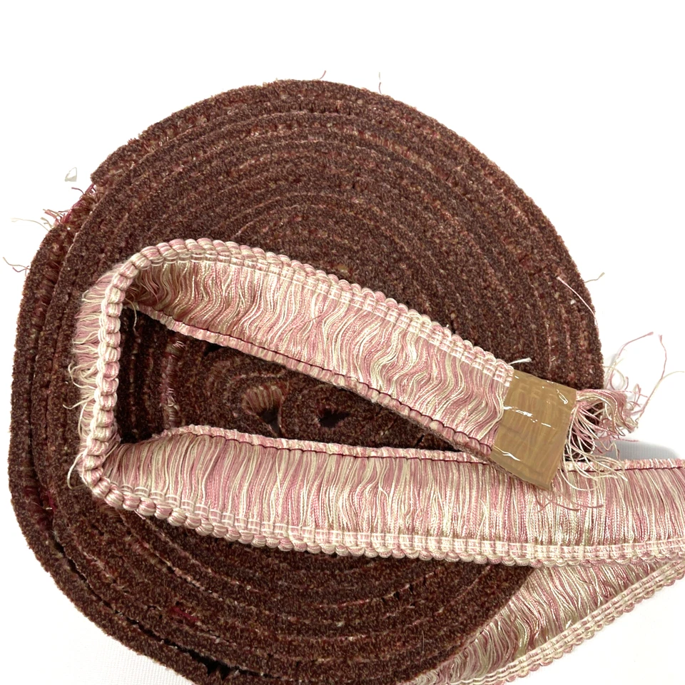 Tapicería vintage de 1 3/4" con flecos de cepillo rosa crema 8 yardas Foto 4 de 4
