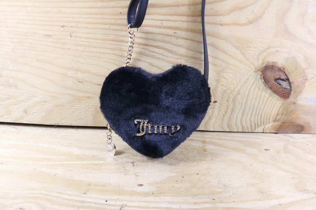 Juicy Couture Bag Black Fluffy Crossbody Heart Love Charm