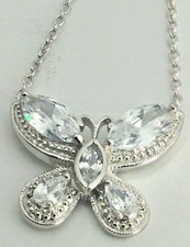 925 STERLING SILVER Clear-Color CZ BUTTERFLY Pendant 22x18mm necklace 6-8 inch