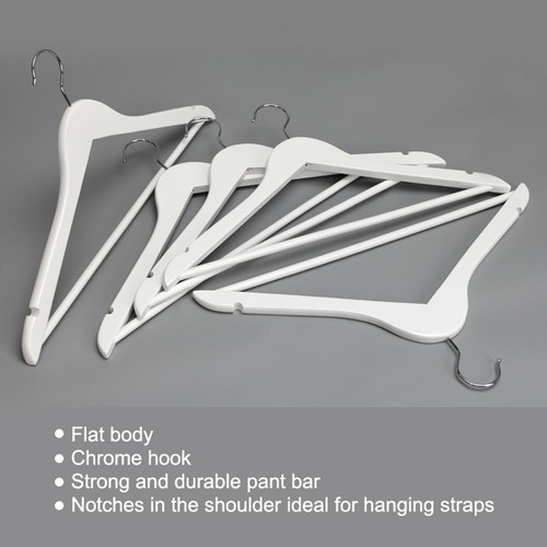 WHITE WOODEN COAT HANGERS SUIT GARMENTS CLOTHES WOOD HANGER TROUSER BAR SET ZENO - Picture 4 of 5
