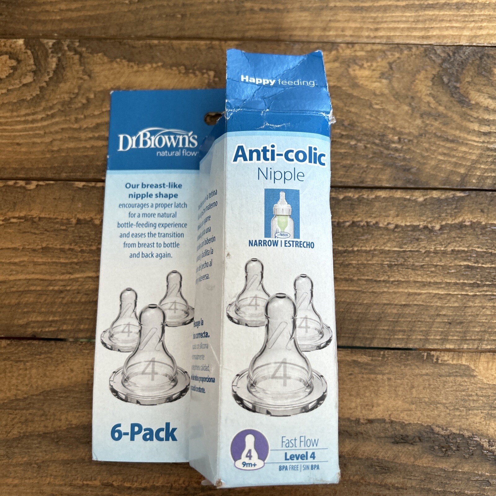 6 Pack, Dr Browns Natural Flow Anti-Colic Nipples Level 4 Fast Flow 9m+