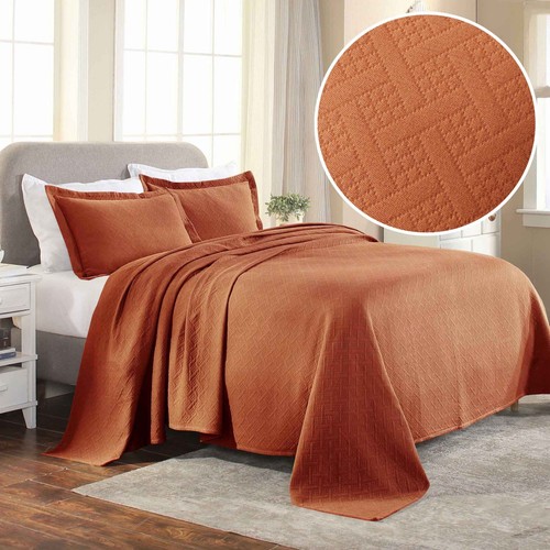 Basketweave Cotton Matelasse Decorative Bedspread and Pillow Sham Set - Picture 51 of 82