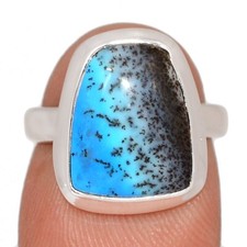 Treated Marine Blue Dendritic Opal 925 Silver Ring Jewelry s.5.5 CR71932