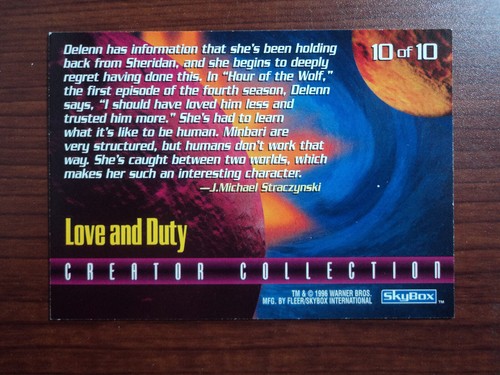 1996 BABYLON 5 - CREATOR'S COLLECTION CARD - ( 10 OF 10 ) LOVE AND DUTY - Picture 4 of 4