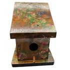 Vintage Handmade Wooden Birdhouse With Floral Design 10"H x 7"W x 6"L