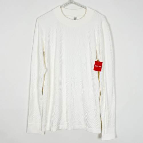 SPANX Long Sleeve Textured Seamless Top Powder White Size 1X