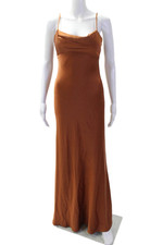 Jenny Yoo Women Maxi Slip Dress Brown Polyester Sleeveless Size 0