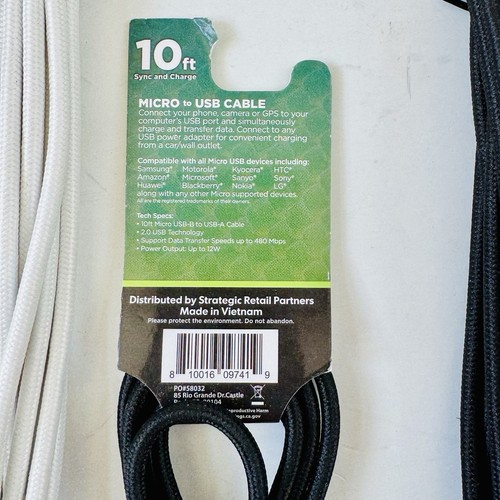Cordzilla 10Ft Sync Charge Micro USB-B to USB - A Cables - Various Colors x 14 - 第 3/7 張圖片