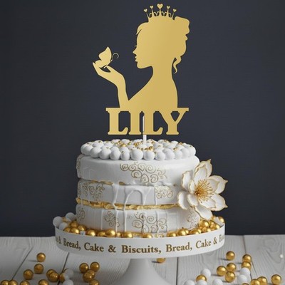 Personalisierter Acryl Tortenaufleger individuell Königin Mädchen Geburtstag beliebiger Name Deko