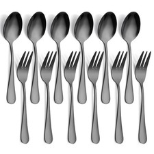 12 PCS Fork and Spoon, Black Silverware Set, Food Grade Stainless Steel Flatw...