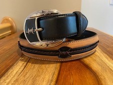 Western Full Grain Leather Belt with Removable Buckle Black-Brown NWT 36