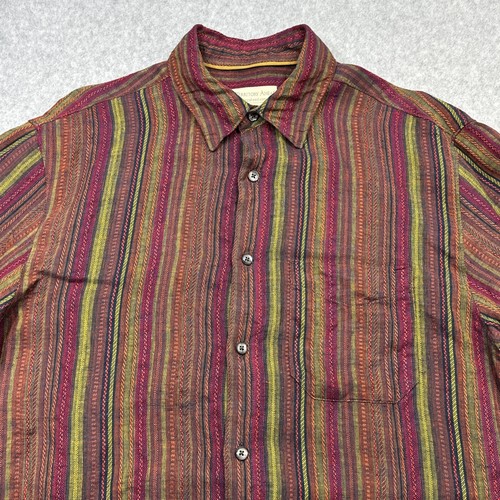 The Territory Ahead Shirt Men Medium Red Yellow Stripe Linen Retro Party Casual - Picture 3 of 11