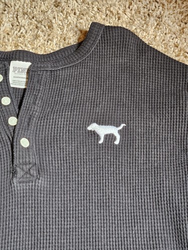 Pink Victorias Secret Top Womens Size XS Black Embroidered Dog Heavy Thermal - Picture 2 of 5