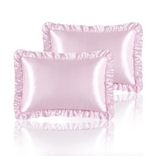 Silky Satin Ruffled Pillow Cases for Hair and Skin,Pink Silk Pillowcases Quee...