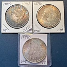 Lot of 3 AU/UNC Toned Morgan Silver Dollars 1899o (2), 1904o Starts below MELT!