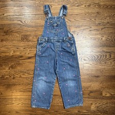 OshKosh B  gosh Girls Denim Overalls with Pink Embroidered Valentine  s Hearts 4T