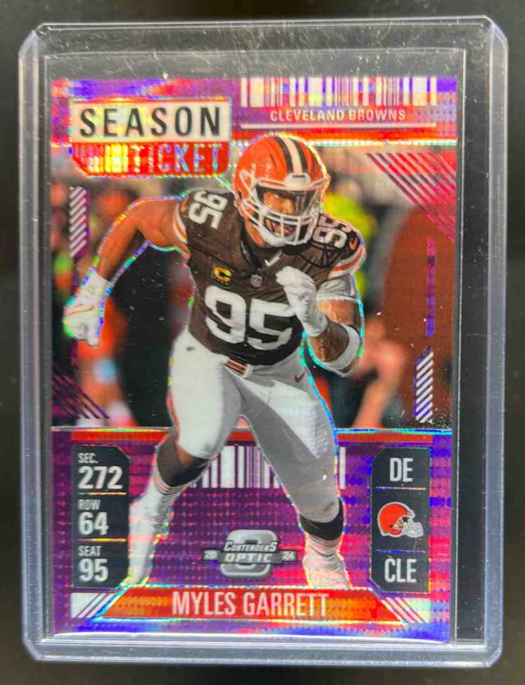 2024 Contenders Optic Myles Garrett Season Ticket Purple Pulsar Prizm #21/37