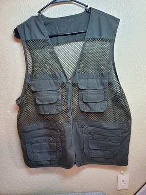 New Flygo Outdoor Mens Green Zip Vest Fishing Hiking (size M) Mesh, NWT