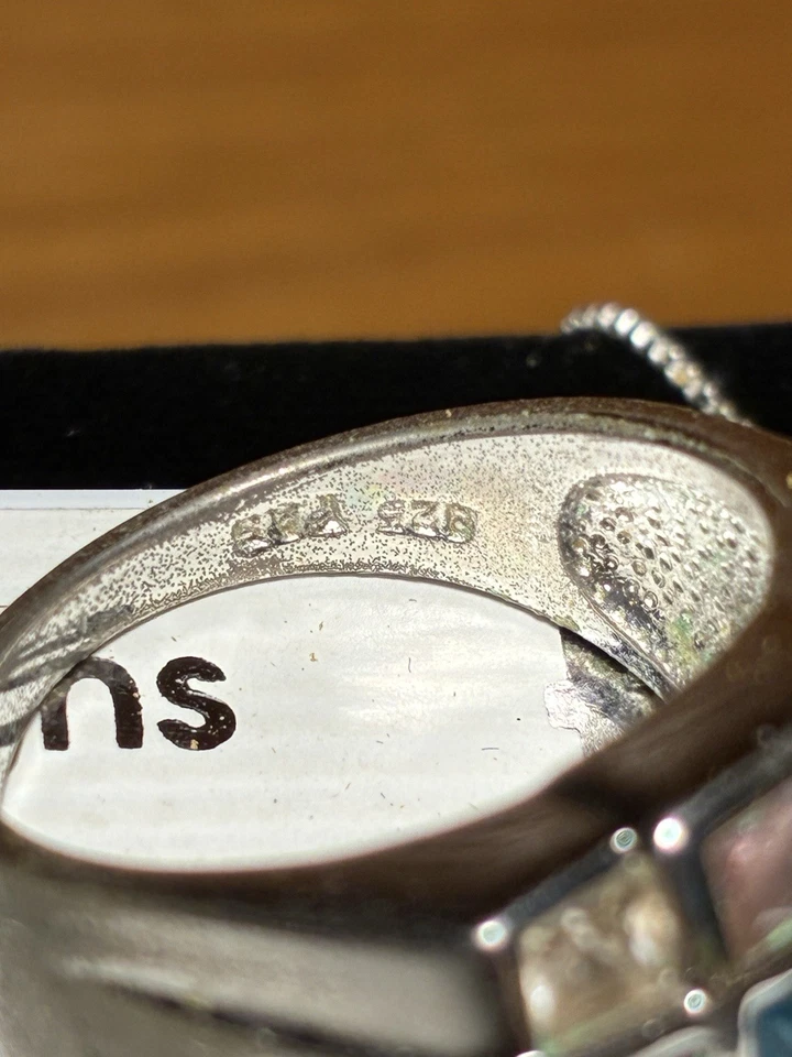 Juego de anillos y collar de colección FAS 925 banda cuadrada multicolor talla 8 Foto 3 de 4