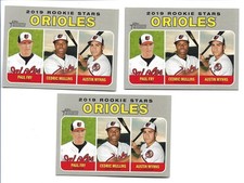 Lot of 3 Cedric Mullins Paul Fry Austin Wynns 2019 Topps Heritage Rookie #343 RC