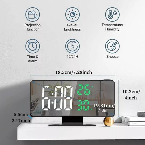 7.8" LED Digital Projector Projection Snooze Dual Alarm Clock Timer Projection - Picture 2 of 18