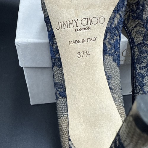Jimmy Choo Romy 100 Azul Marino Encaje Tacones de Aguja Zapatos de Corte Talla EU 37.5 UK 4.5 - Imagen 12 de 13
