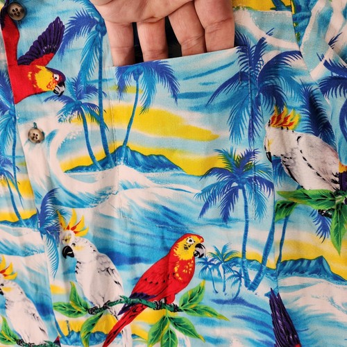 Hawaii Vintage Papagei Hawaiihemd Herren XL Bunt Kurzarm Baumwolle USA - Bild 3 von 10