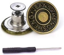 15 Sets Replacement Jeans Buttons, 17mm No-Sew Nailess Removable Metal Jeans But