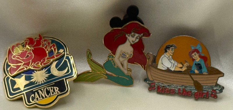 Disney Park Pin Lot 3 Little Mermaid Ariel Kiss the Girl Sebastian Cancer Zodiac